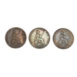 Three George III and Victoria Young Head farthings comprising dates 1836, 1837 and 1838 :For Further