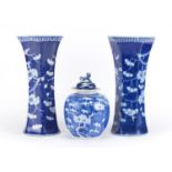 Chinese blue and white porcelain including a ginger jar hand painted with prunus flowers, the
