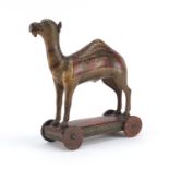Indian lacquered push along camel, hand painted with flowers, 30cm high :For Further Condition