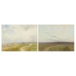 Alfred Montague Rivers - Across the Common and The Close of Day, pair of watercolours, mounted and