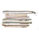 Five vintage fishing rods including two Hardy split cane spinning rods, Allcocks Little Gem split