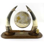 Edwardian oak and horn table gong with silver plated mounts, 32cm high x 45cm wide :For Further