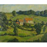 Impressionist landscape with cottages, oil on board, bearing an indistinct signature, framed, 48cm x