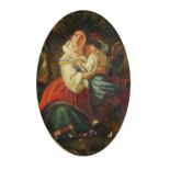 Mother and child, oval Pre-Raphaelite style oil on board, bearing a signature J Gant, framed, 57cm x