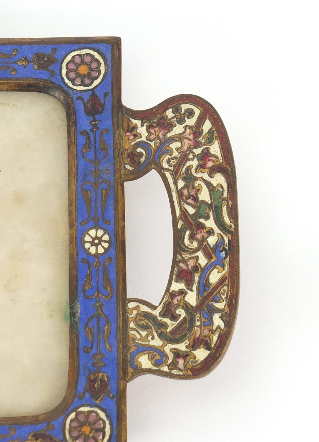 Antique French champlevé enamel and onyx tray with twin handles, 23cm wide :For Further Condition - Image 3 of 5