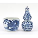 Chinese blue and white porcelain double gourd vase and cover and a pot hand painted with figures