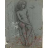Seated nude female, pencil on paper, bearing a signature Balthus, framed, 60cm x 48cm :For Further