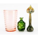 Art glassware including a large Whitefriars vase and Alum Bay jack in the pulpit vase, the largest