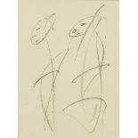 Abstract composition, two figures, black chalk, mounted and framed 37.5cm x 27.5cm :For Further