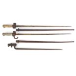 Three Military interest bayonets including two with scabbards, the largest 66cm in length :For