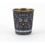 Russian silver and enamel cup with gilt interior, by Ivan Saltykov, Moscow 1888, 5cm high, 52.3g :