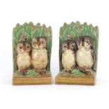 Pair of Doulton Lambeth stoneware owl design bookends, impressed marks, incised initials and