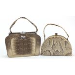 Two 1930's snakeskin handbags, the largest 28cm wide :For Further Condition Reports Please Visit Our