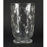 Large Stuart crystal glass vase, engraved with stylised flower heads, designed by John Luxton,