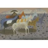 Goats in a landscape, gouache, bearing a signature Music, mounted and framed, 33cm x 22.5cm :For