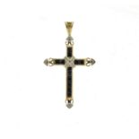 9ct gold sapphire and diamond cross pendant, 3.5cm long, 1.2g :For Further Condition Reports