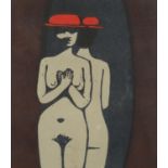 Standing nude female, screen print, bearing a signature L B, limited edition 10/50, framed, 65cm x
