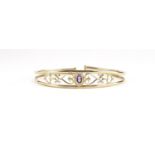 9ct gold amethyst bangle, 6.5cm wide, 5.4g :For Further Condition Reports Please Visit Our