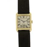 Art Deco 9ct gold wristwatch, presented to F Fuller by Sir A. DA Cros Bt, for services while HM
