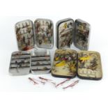 Collection of vintage hand tied fishing flies, housed in three Wheatley alloy cases and one other :