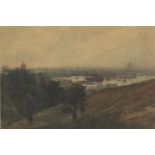 Manner of Thomas Girtin - The Thames from Greenwich Hill, watercolour, inscribed verso, mounted