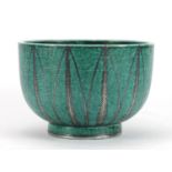 Swedish art pottery bowl by Gustavsberg with silver inlay, decorated with stylised leaves, factory