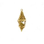 9ct gold lantern with pearl charm, 3cm long, 3.8g :For Further Condition Reports Please Visit Our