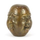 Large Chinese bronze four sided Buddha head, character marks to the base, 21cm high :For Further