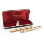 Sheaffer fountain pen and ballpoint pen set with case, the fountain pen with 14ct gold nib :For
