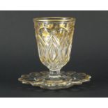19th century Ottoman Beykoz glass goblet on stand, gilded with flowers, overall 15cm high :For
