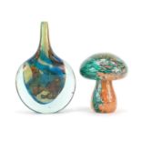 Mdina glass vase and a mushroom paperweight, the largest 21cm high :For Further Condition Reports