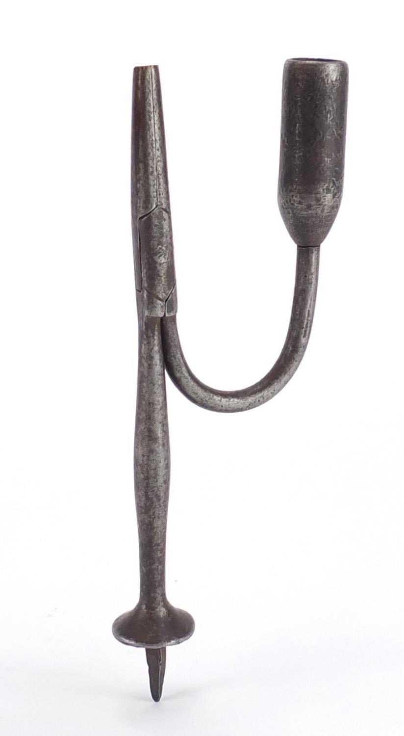 18th century steel rush light holder, 18cm in length :For Further Condition Reports Please Visit Our - Image 2 of 4