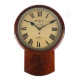 Victorian mahogany drop dial fusee wall clock, the dial with Roman numerals, inscribed MP Bright,