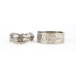 Large Victorian style silver bangle and a Mexican silver bangle set with citrine's, 80.5g :For