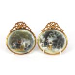 Pair of oval portrait miniatures housed in gilt frames, each depicting children at play, each