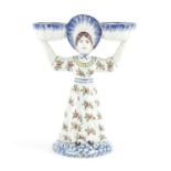 19th century French faience double figural salt by Charles Fournaintraux-Courquin, painted marks