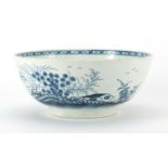 18th century Worcester porcelain bowl, hand painted in the chinoiserie manner, moon crescent mark to