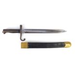 Italian Military interest bayonet with leather scabbard, the steel blade impressed Topre