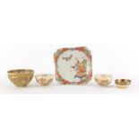 Japanese ceramics including a pair of Satsuma pottery bowls, finely hand painted with flowers and