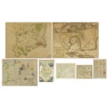 Seven 17th century and later hand coloured maps including Parte Of Stafford Shyre Parte of Worster