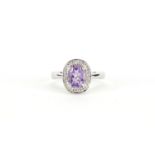 9ct white gold amethyst and diamond ring, with certificate, size N, 2.9g :For Further Condition