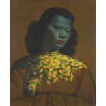 Vladimir Tretchikoff - The Chinese Lady, vintage print in colour, Vines Fine Art Supplies label