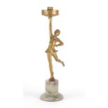 Art Deco cold painted spelter and onyx lamp in the form of a young dancer, 29cm high :For Further