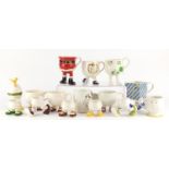 Carlton Walking Ware including Happy Birthday jug, cups and egg cups, the large 13cm high :For