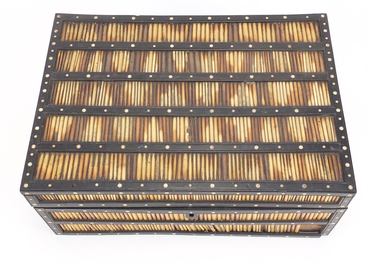 Anglo Indian ebony and porcupine quill workbox with fitted lift out interior, 12cm H x 28.5cm W x - Image 3 of 8