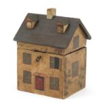 Hand painted carved wooden Georgian house design box with hinged lid, 22.5cm high :For Further