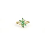 9ct gold green stone and diamond floral ring, size S, 2.4g :For Further Condition Reports Please