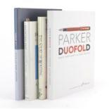 Four pen reference books including Parker Duofold by David Shepherd and Dan Zazove and Parker 51