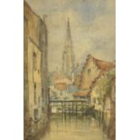 Old Brussels, 19th century watercolour, bearing a monogram ND, mounted and framed, 42.5cm x 27.