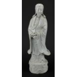Chinese blanc de chine porcelain figure of an empress holding a scepter, character seal marks to the